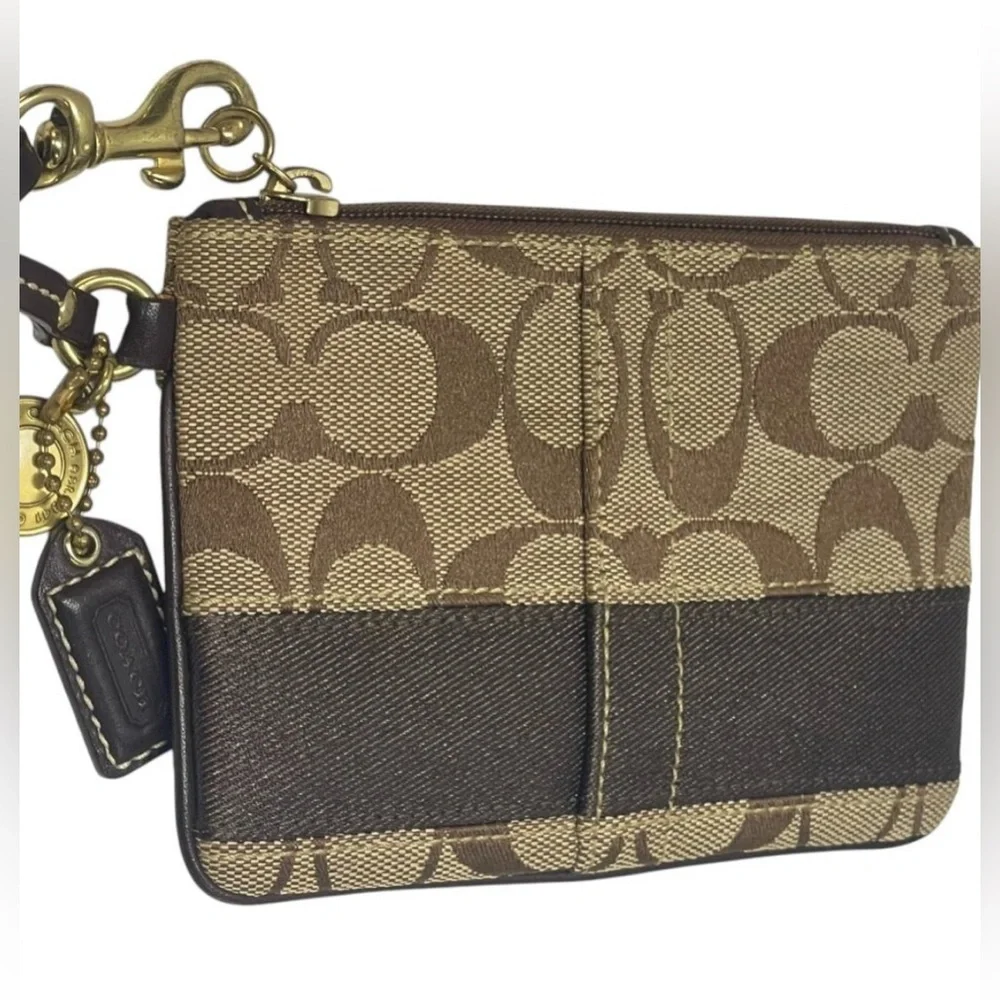 Coach Legacy Signature Canvas & Leather Wristlet (w/Gold Coach Charm & Hangtag) - Picture 2 of 15